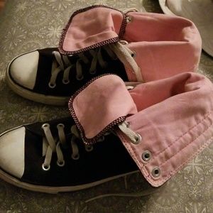 Converse extra high-tops black pink size 10 womens